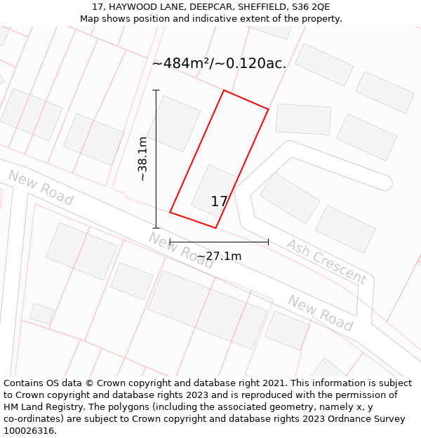 17, HAYWOOD LANE, DEEPCAR, SHEFFIELD, S36 2QE: Plot and title map