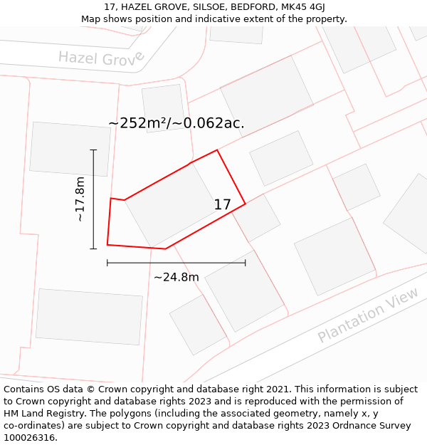 17, HAZEL GROVE, SILSOE, BEDFORD, MK45 4GJ: Plot and title map