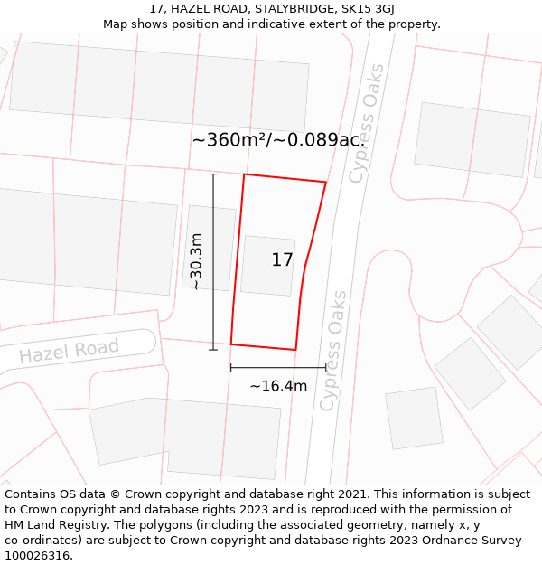 17, HAZEL ROAD, STALYBRIDGE, SK15 3GJ: Plot and title map