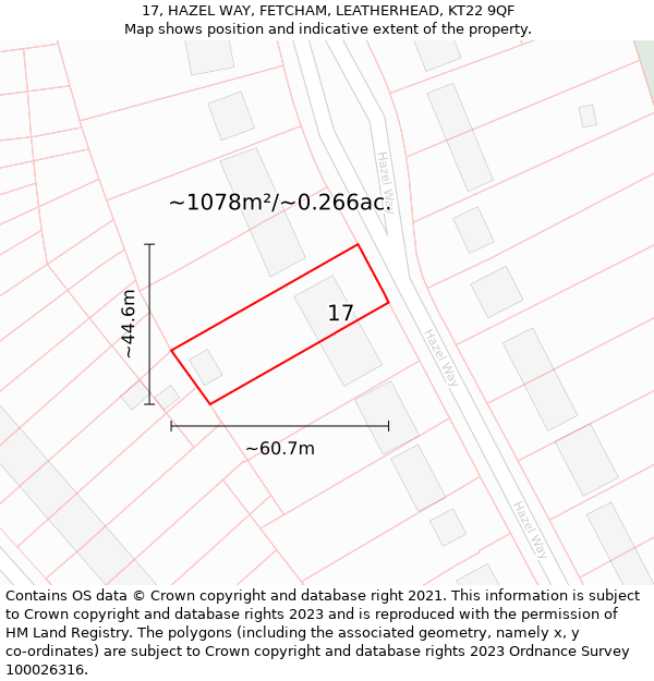 17, HAZEL WAY, FETCHAM, LEATHERHEAD, KT22 9QF: Plot and title map