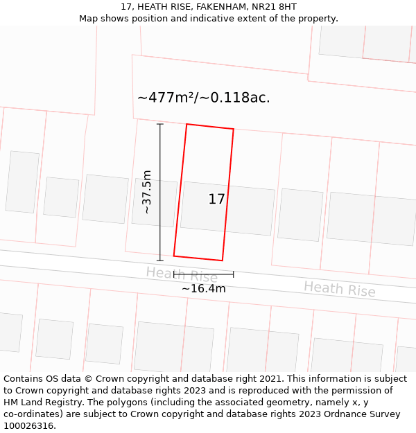 17, HEATH RISE, FAKENHAM, NR21 8HT: Plot and title map