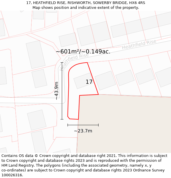 17, HEATHFIELD RISE, RISHWORTH, SOWERBY BRIDGE, HX6 4RS: Plot and title map