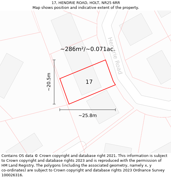 17, HENDRIE ROAD, HOLT, NR25 6RR: Plot and title map