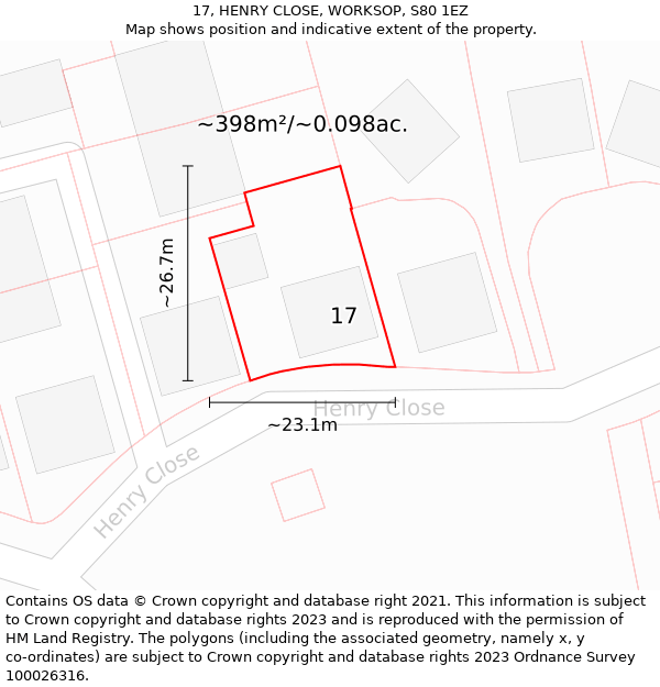 17, HENRY CLOSE, WORKSOP, S80 1EZ: Plot and title map