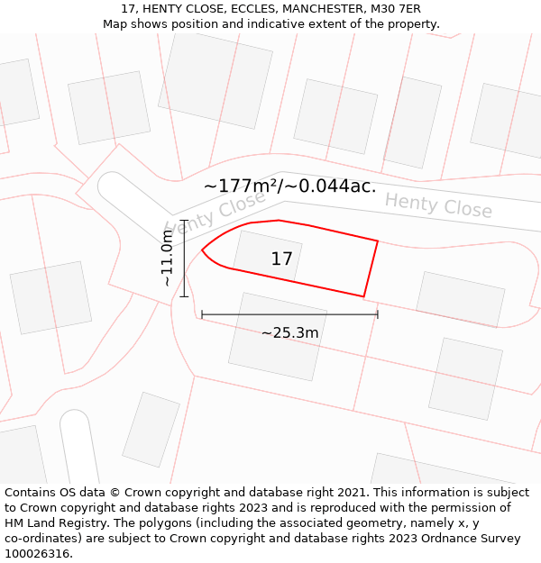 17, HENTY CLOSE, ECCLES, MANCHESTER, M30 7ER: Plot and title map