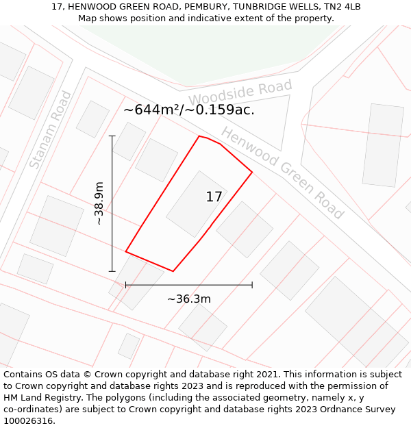 17, HENWOOD GREEN ROAD, PEMBURY, TUNBRIDGE WELLS, TN2 4LB: Plot and title map