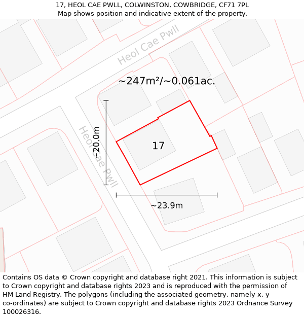 17, HEOL CAE PWLL, COLWINSTON, COWBRIDGE, CF71 7PL: Plot and title map