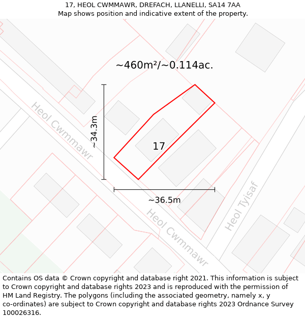 17, HEOL CWMMAWR, DREFACH, LLANELLI, SA14 7AA: Plot and title map