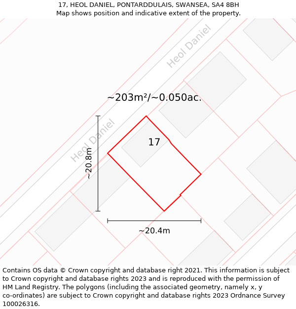 17, HEOL DANIEL, PONTARDDULAIS, SWANSEA, SA4 8BH: Plot and title map
