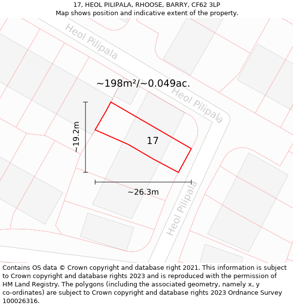 17, HEOL PILIPALA, RHOOSE, BARRY, CF62 3LP: Plot and title map