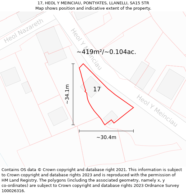 17, HEOL Y MEINCIAU, PONTYATES, LLANELLI, SA15 5TR: Plot and title map