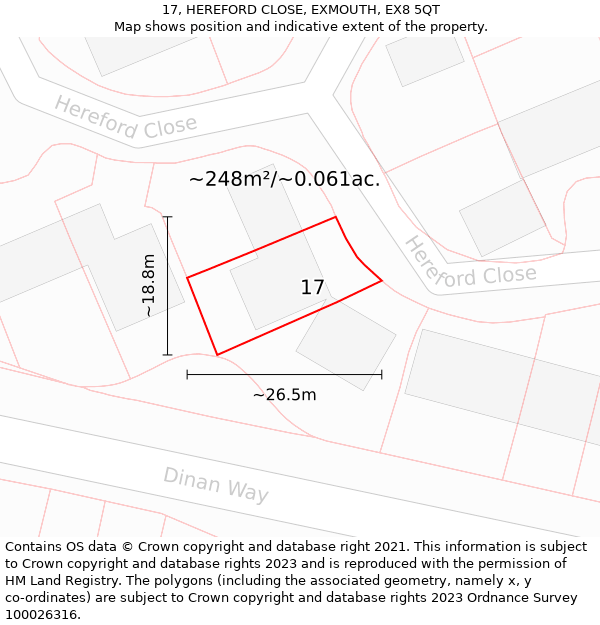 17, HEREFORD CLOSE, EXMOUTH, EX8 5QT: Plot and title map