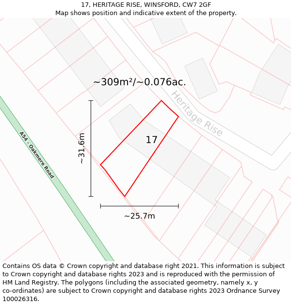 17, HERITAGE RISE, WINSFORD, CW7 2GF: Plot and title map