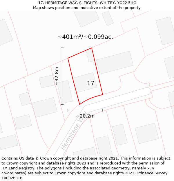 17, HERMITAGE WAY, SLEIGHTS, WHITBY, YO22 5HG: Plot and title map