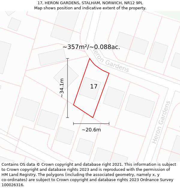17, HERON GARDENS, STALHAM, NORWICH, NR12 9PL: Plot and title map