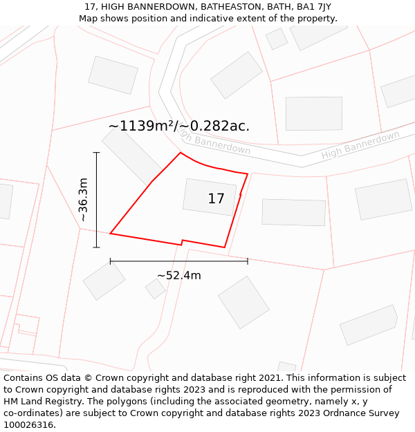 17, HIGH BANNERDOWN, BATHEASTON, BATH, BA1 7JY: Plot and title map