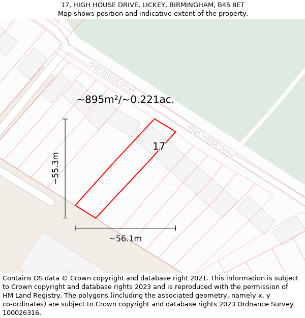 17, HIGH HOUSE DRIVE, LICKEY, BIRMINGHAM, B45 8ET: Plot and title map