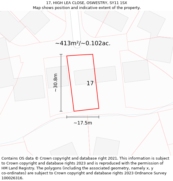 17, HIGH LEA CLOSE, OSWESTRY, SY11 1SX: Plot and title map