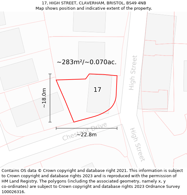 17, HIGH STREET, CLAVERHAM, BRISTOL, BS49 4NB: Plot and title map