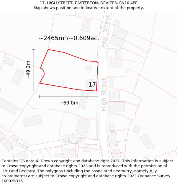 17, HIGH STREET, EASTERTON, DEVIZES, SN10 4PE: Plot and title map