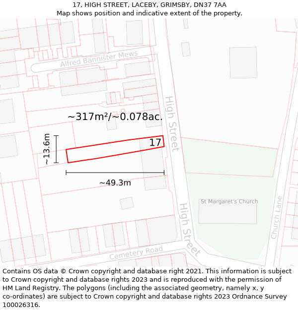 17, HIGH STREET, LACEBY, GRIMSBY, DN37 7AA: Plot and title map