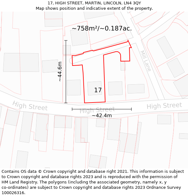 17, HIGH STREET, MARTIN, LINCOLN, LN4 3QY: Plot and title map