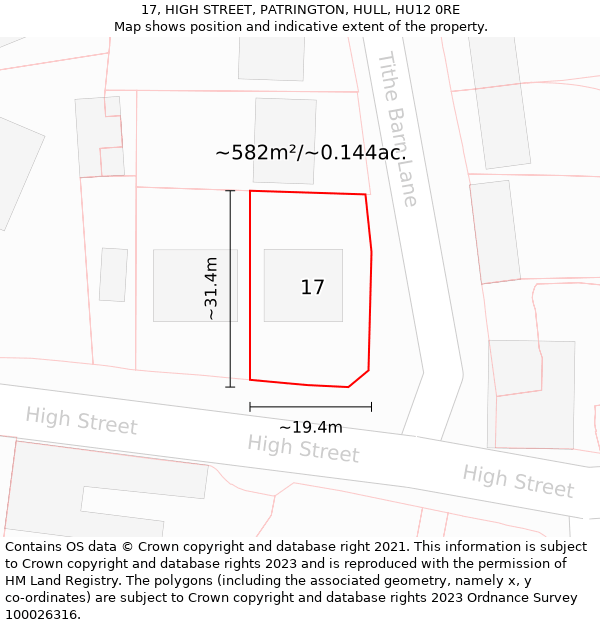 17, HIGH STREET, PATRINGTON, HULL, HU12 0RE: Plot and title map