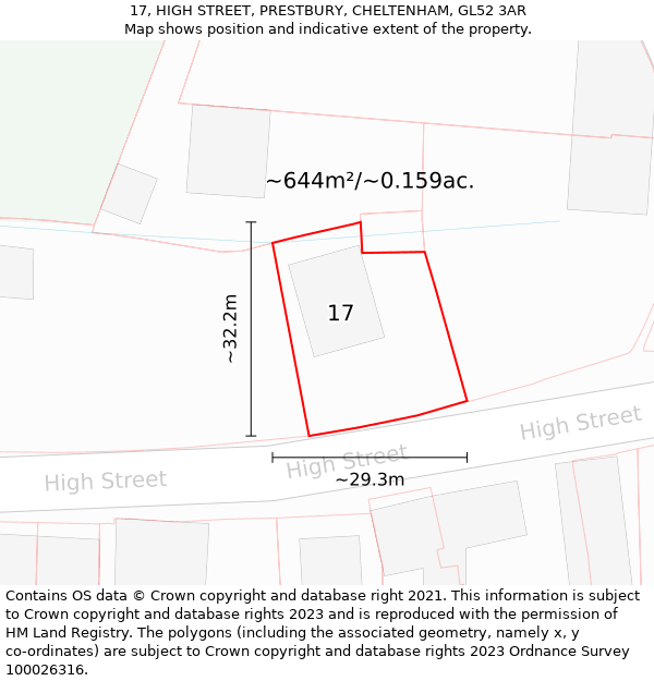 17, HIGH STREET, PRESTBURY, CHELTENHAM, GL52 3AR: Plot and title map