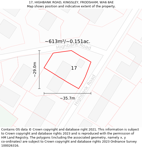 17, HIGHBANK ROAD, KINGSLEY, FRODSHAM, WA6 8AE: Plot and title map