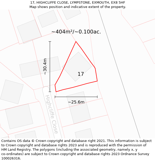 17, HIGHCLIFFE CLOSE, LYMPSTONE, EXMOUTH, EX8 5HF: Plot and title map