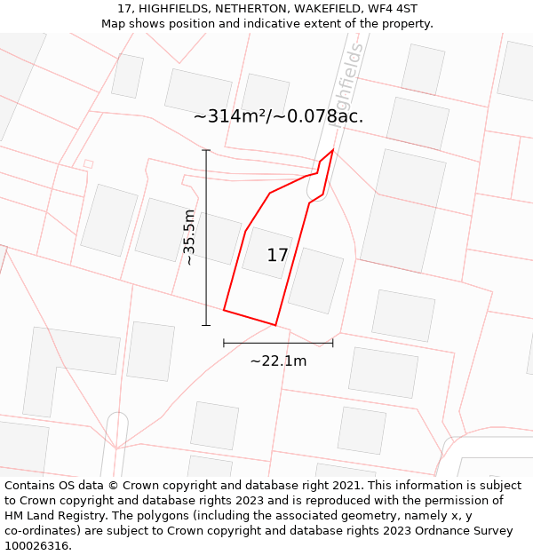 17, HIGHFIELDS, NETHERTON, WAKEFIELD, WF4 4ST: Plot and title map