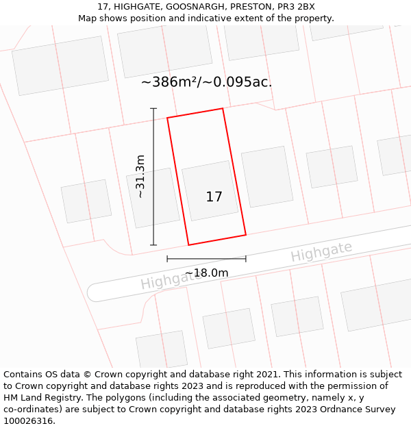 17, HIGHGATE, GOOSNARGH, PRESTON, PR3 2BX: Plot and title map