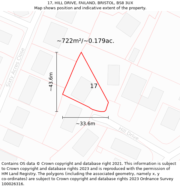 17, HILL DRIVE, FAILAND, BRISTOL, BS8 3UX: Plot and title map