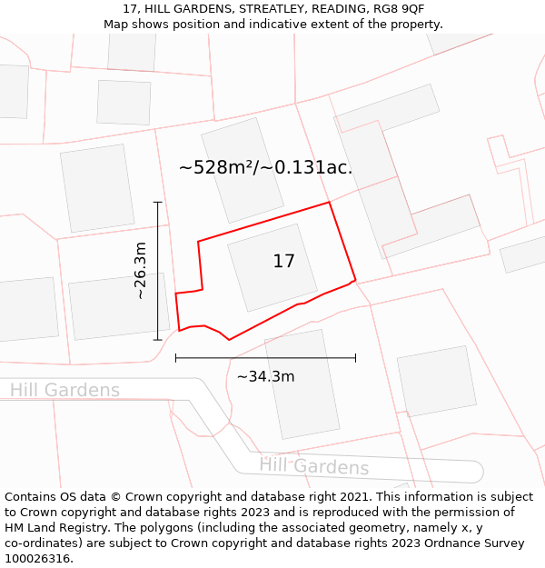 17, HILL GARDENS, STREATLEY, READING, RG8 9QF: Plot and title map