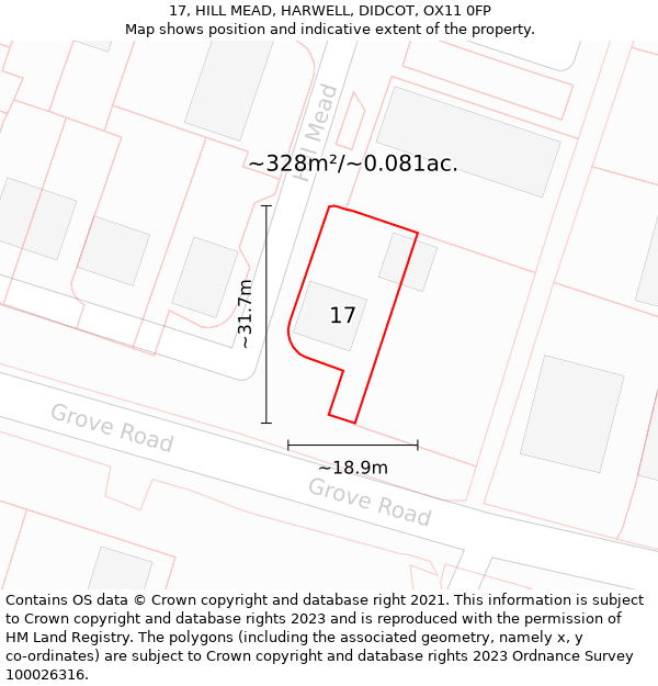 17, HILL MEAD, HARWELL, DIDCOT, OX11 0FP: Plot and title map