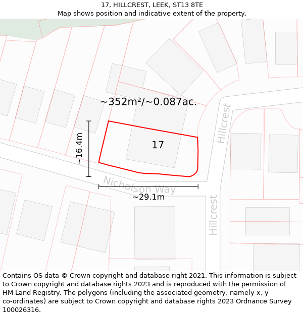 17, HILLCREST, LEEK, ST13 8TE: Plot and title map