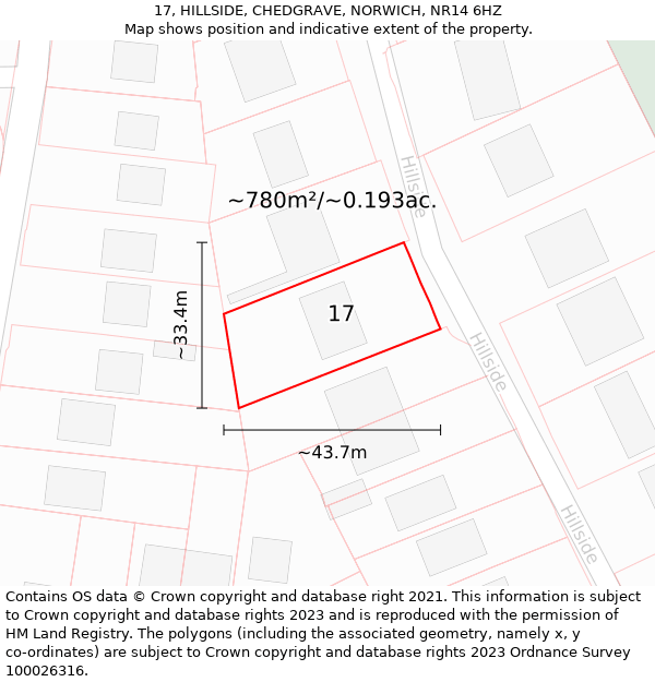 17, HILLSIDE, CHEDGRAVE, NORWICH, NR14 6HZ: Plot and title map