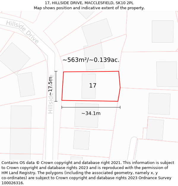 17, HILLSIDE DRIVE, MACCLESFIELD, SK10 2PL: Plot and title map