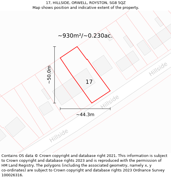 17, HILLSIDE, ORWELL, ROYSTON, SG8 5QZ: Plot and title map