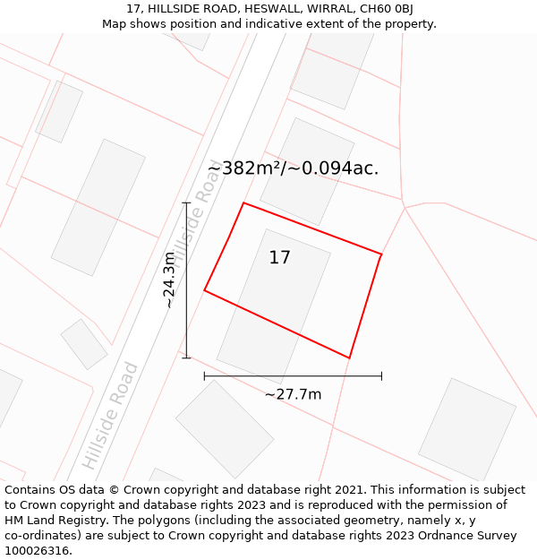 17, HILLSIDE ROAD, HESWALL, WIRRAL, CH60 0BJ: Plot and title map