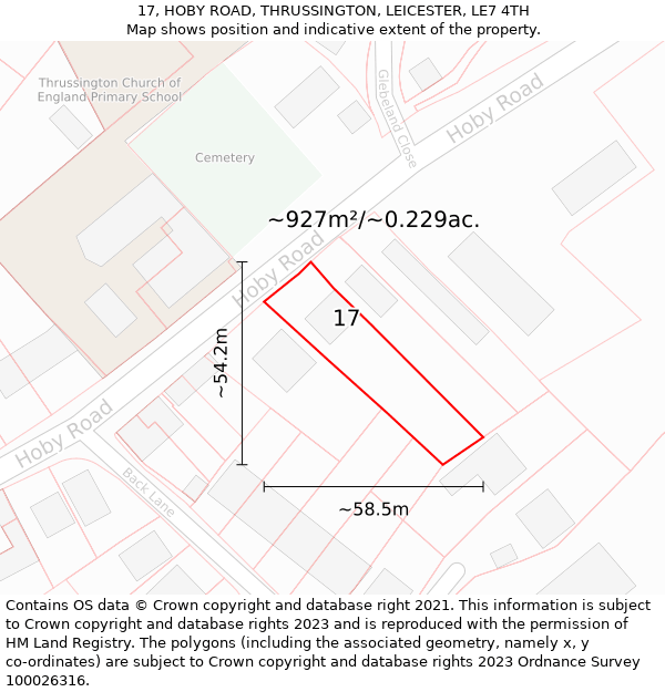 17, HOBY ROAD, THRUSSINGTON, LEICESTER, LE7 4TH: Plot and title map