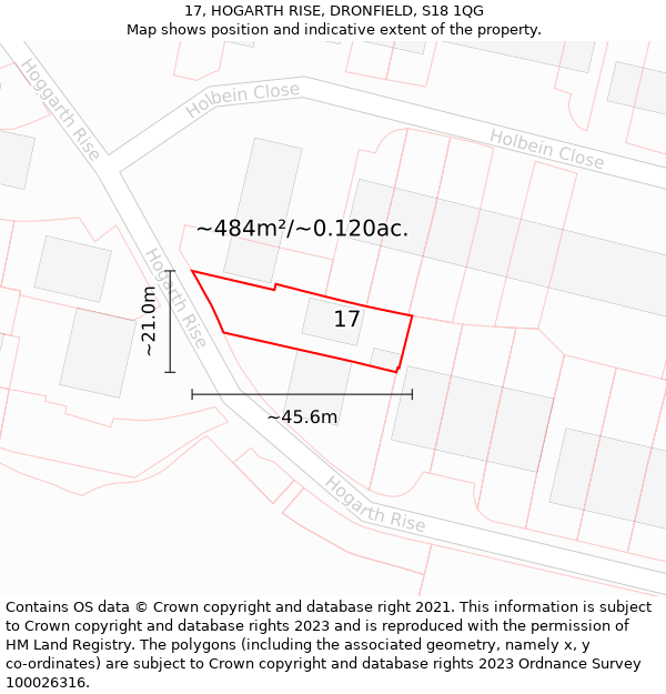 17, HOGARTH RISE, DRONFIELD, S18 1QG: Plot and title map