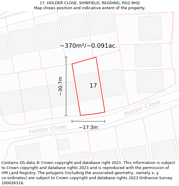 17, HOLDER CLOSE, SHINFIELD, READING, RG2 9HQ: Plot and title map