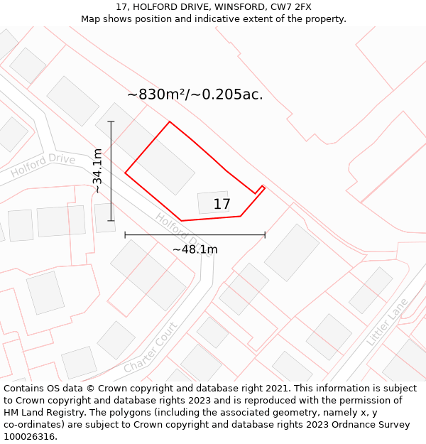 17, HOLFORD DRIVE, WINSFORD, CW7 2FX: Plot and title map
