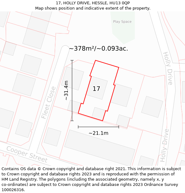 17, HOLLY DRIVE, HESSLE, HU13 0QP: Plot and title map