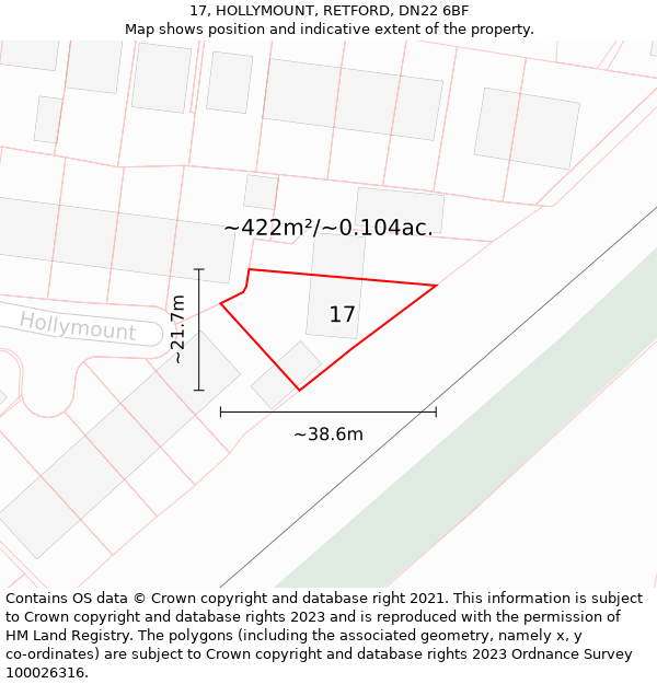 17, HOLLYMOUNT, RETFORD, DN22 6BF: Plot and title map