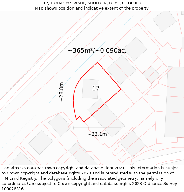 17, HOLM OAK WALK, SHOLDEN, DEAL, CT14 0ER: Plot and title map