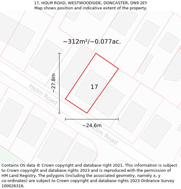 17, HOLM ROAD, WESTWOODSIDE, DONCASTER, DN9 2EY: Plot and title map