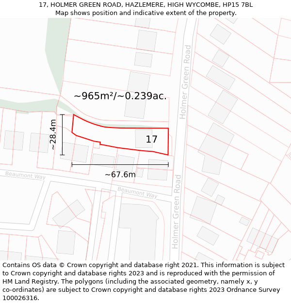 17, HOLMER GREEN ROAD, HAZLEMERE, HIGH WYCOMBE, HP15 7BL: Plot and title map