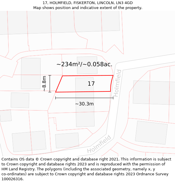 17, HOLMFIELD, FISKERTON, LINCOLN, LN3 4GD: Plot and title map